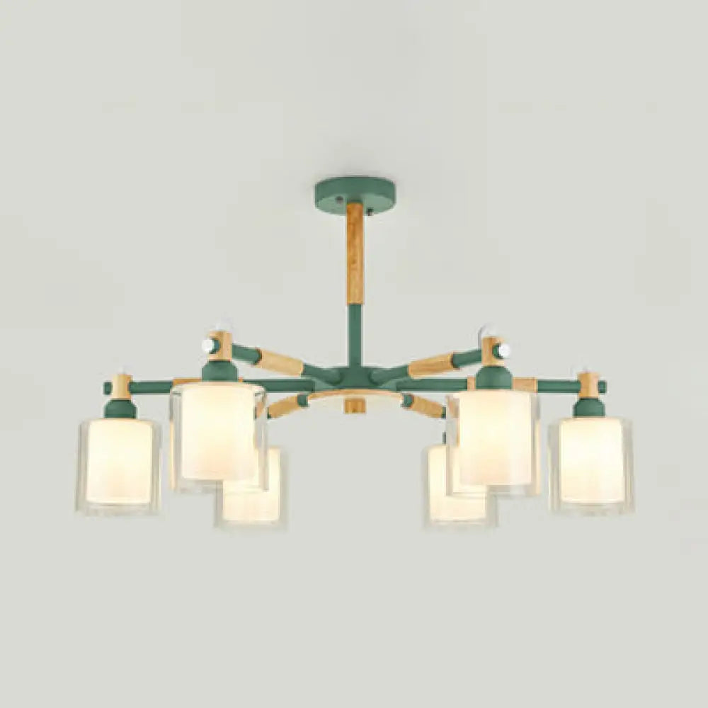 Nordic Glass Pendant Light Fixture With 6 Bulbs For Bedroom Green