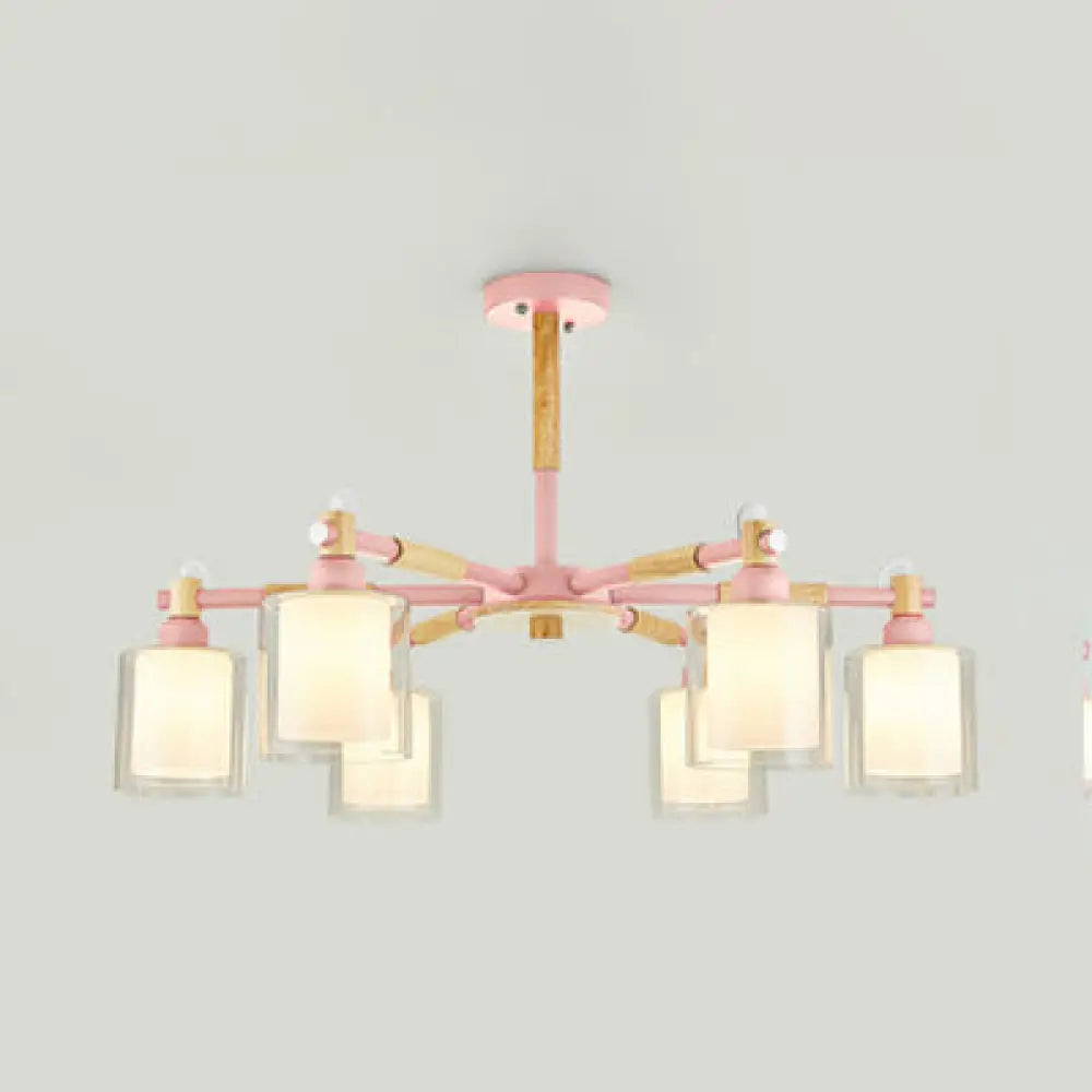 Nordic Glass Pendant Light Fixture With 6 Bulbs For Bedroom Pink