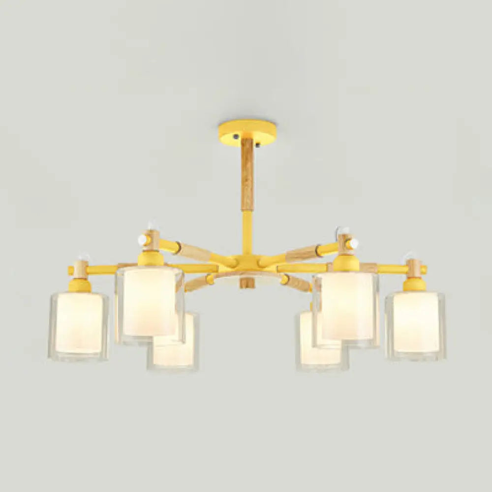 Nordic Glass Pendant Light Fixture With 6 Bulbs For Bedroom Yellow