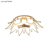 Nordic Gold Crown Shape Flush Mount Light W/ 3 Bulbs & Metal Shade