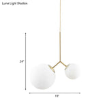 Nordic Gold Pendant Ceiling Light With Globe White Glass Shade - Set Of 2