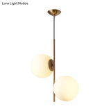 Nordic Gold Sphere Pendant Light Kit With Opal Glass Shade - 2 Lights Chandelier Lighting