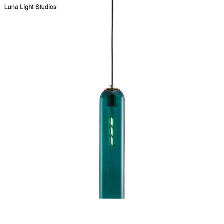 Nordic Green Glass Tubular Pendant Light - Stylish Ceiling Hanging Lamp For Bedroom
