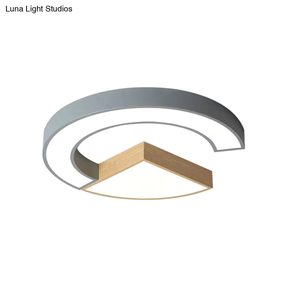 Nordic Green/Grey - Wood Arch And Sector Acrylic Ceiling Light - 16.5’/20.5’ Wide Led Flush