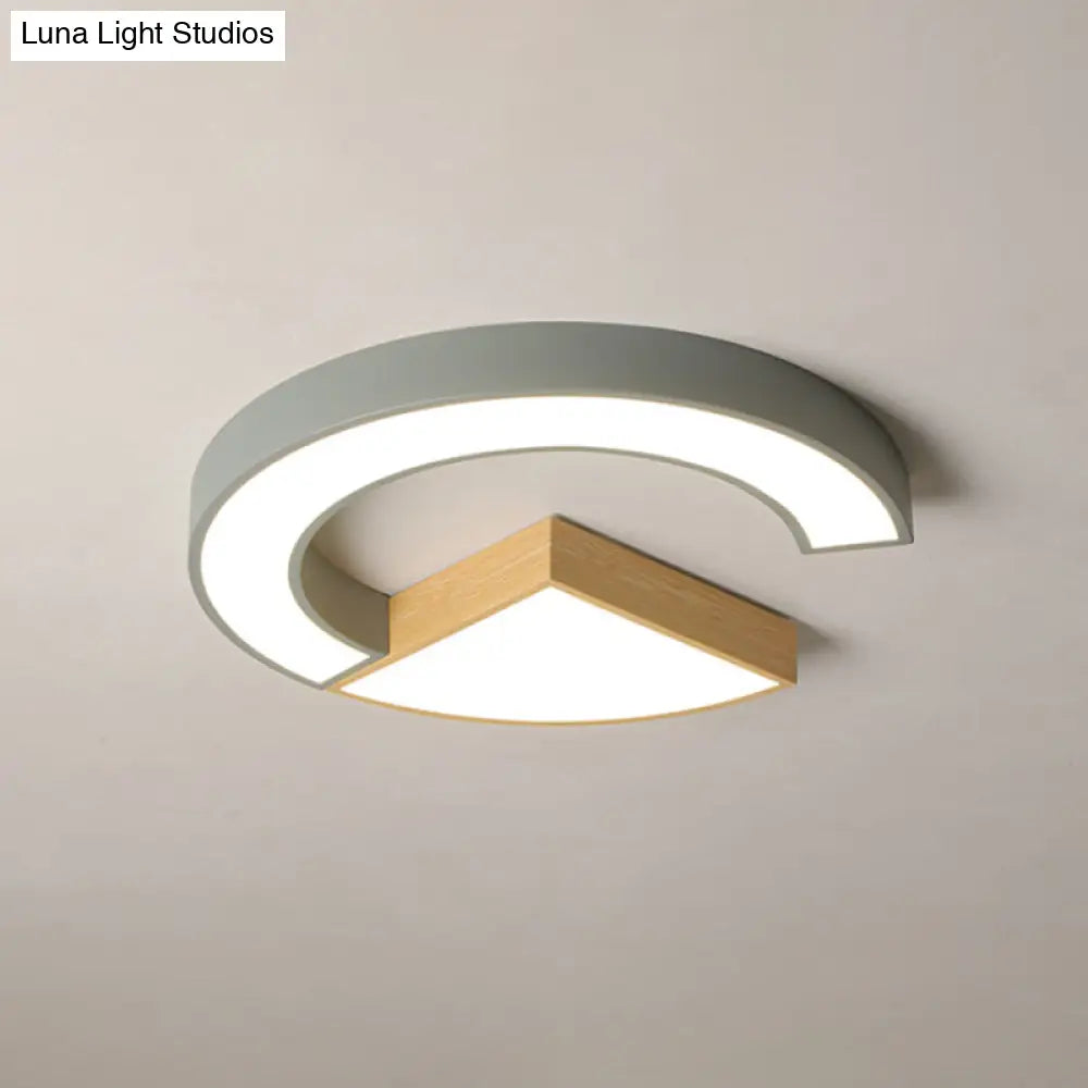 Nordic Green/Grey - Wood Arch And Sector Acrylic Ceiling Light - 16.5’/20.5’ Wide Led Flush