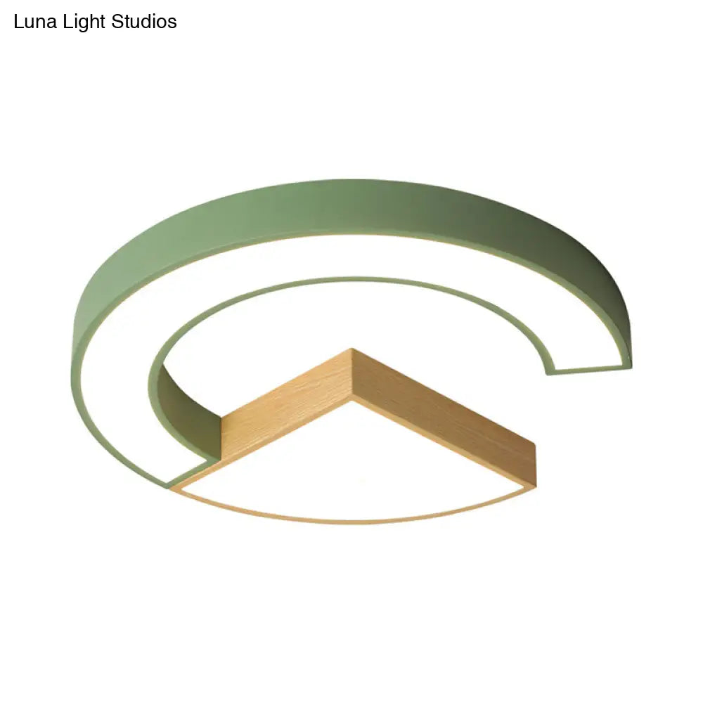 Nordic Green/Grey - Wood Arch And Sector Acrylic Ceiling Light - 16.5’/20.5’ Wide Led Flush