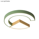Nordic Green/Grey - Wood Arch And Sector Acrylic Ceiling Light - 16.5’/20.5’ Wide Led Flush