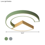 Nordic Green/Grey - Wood Arch And Sector Acrylic Ceiling Light - 16.5’/20.5’ Wide Led Flush