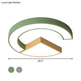 Nordic Green/Grey - Wood Arch And Sector Acrylic Ceiling Light - 16.5’/20.5’ Wide Led Flush