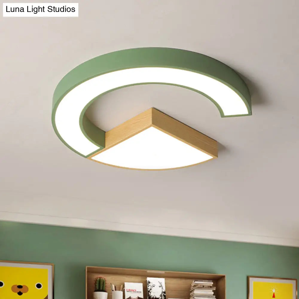 Nordic Green/Grey - Wood Arch And Sector Acrylic Ceiling Light - 16.5’/20.5’ Wide Led Flush
