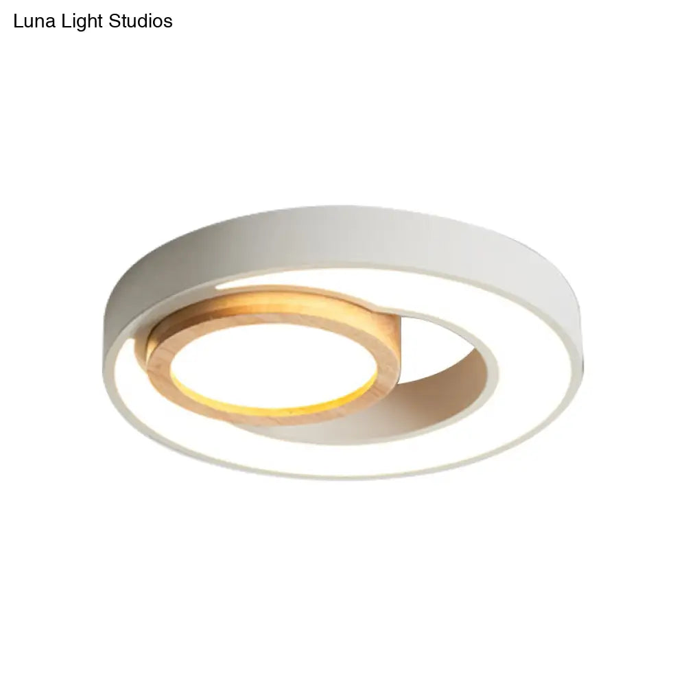Nordic Green/White/Grey - Wood Led Flush Mount Ceiling Light With Acrylic Double Circles