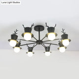 Nordic Grey/Black 5/8-Head Rotatable Chandelier Light With Antler Cap Iron Shade