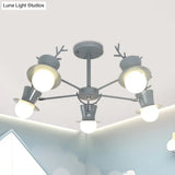 Nordic Grey/Black 5/8-Head Rotatable Chandelier Light With Antler Cap Iron Shade