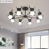 Nordic Grey/Black 5/8-Head Rotatable Chandelier Light With Antler Cap Iron Shade