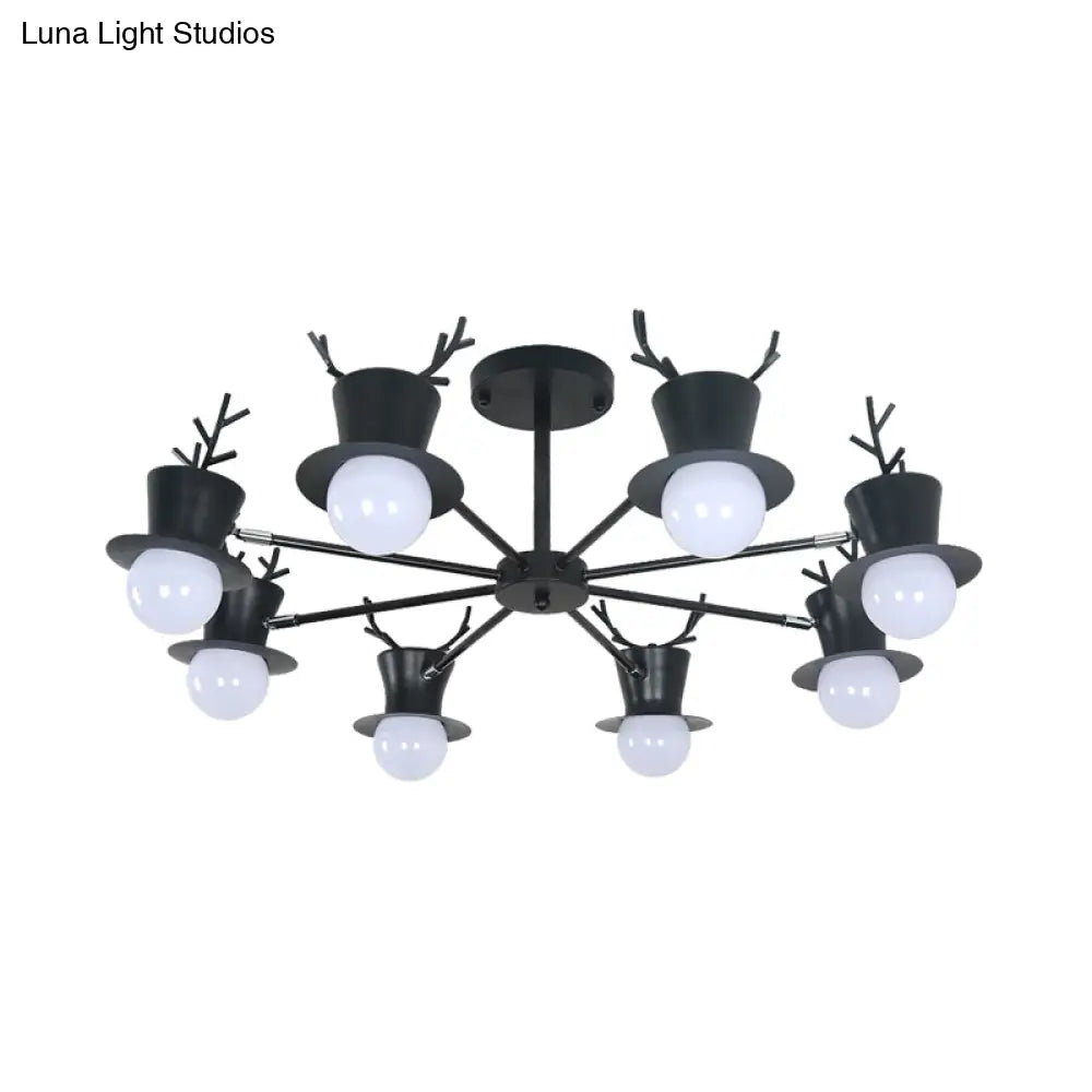 Nordic Grey/Black 5/8-Head Rotatable Chandelier Light With Antler Cap Iron Shade