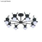 Nordic Grey/Black 5/8-Head Rotatable Chandelier Light With Antler Cap Iron Shade