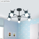 Nordic Grey/Black 5/8-Head Rotatable Chandelier Light With Antler Cap Iron Shade