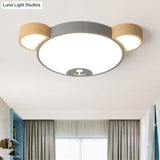 Nordic Grey/Green Metallic Bear Head Flushmount Led Ceiling Light In Warm/White 18’/21.5’ Wide