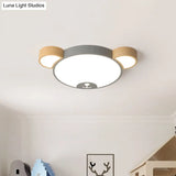 Nordic Grey/Green Metallic Bear Head Flushmount Led Ceiling Light In Warm/White 18’/21.5’ Wide