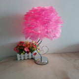 Nordic Grey/Orange/Pink Bedroom Night Lamp - 1-Light Table Light With Feather Shade And Crystal
