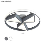 Nordic Grey/White Led Iron Windmill Ceiling Flushmount Lamp With Warm/White Glow Ring