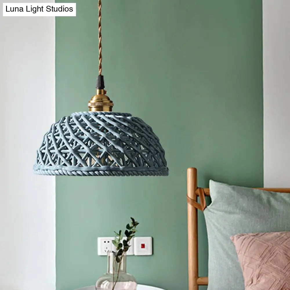 Nordic Grid Dome Pendant Light - 6.5’/8’ Single Bulb Ceramic Hanging Lamp For Dining Room &