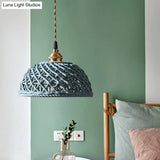 Nordic Grid Dome Pendant Light - 6.5’/8’ Single Bulb Ceramic Hanging Lamp For Dining Room &