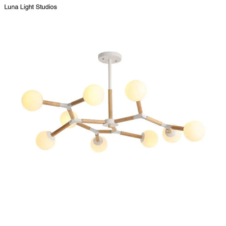 Nordic Handblown Glass Dining Room Chandelier Light With Wood Accent