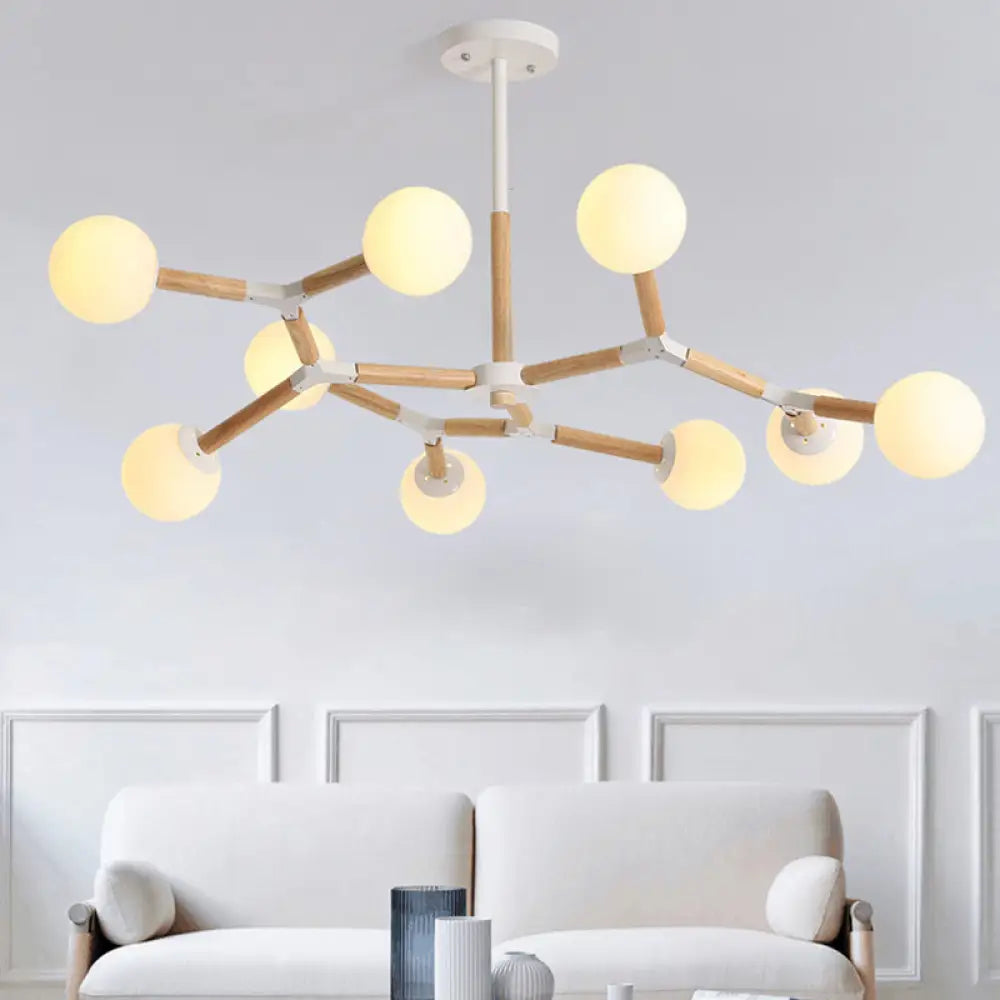 Nordic Handblown Glass Dining Room Chandelier Light With Wood Accent 9 /