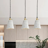 Nordic Hanging Pendant Light With Terrazzo Shade - White Disc/Cone/Cylinder Design / D