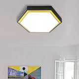 Nordic Hexagon Flushmount Metal Led Ceiling Light - Black/Green/Grey/White 16/19.5 Wide Frosted