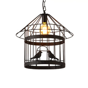 Nordic Industrial Style 1-Light Bird Cage Ceiling Fixture For Coffee Shop: Metallic Light Black