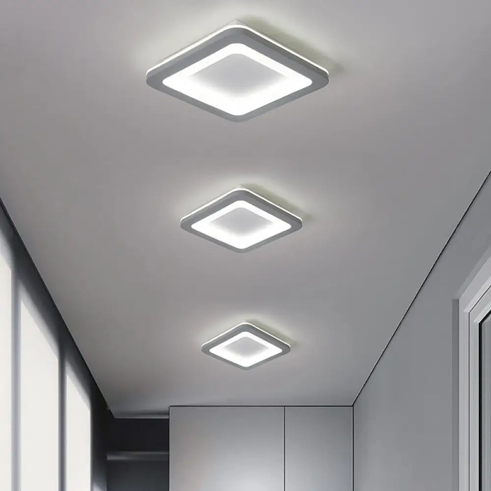 Nordic Integrated Led Ceiling Light In Grey Flower/Square/Pentagon Design With Acrylic Shade -