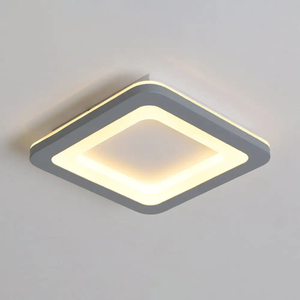 Nordic Integrated Led Ceiling Light In Grey Flower/Square/Pentagon Design With Acrylic Shade -
