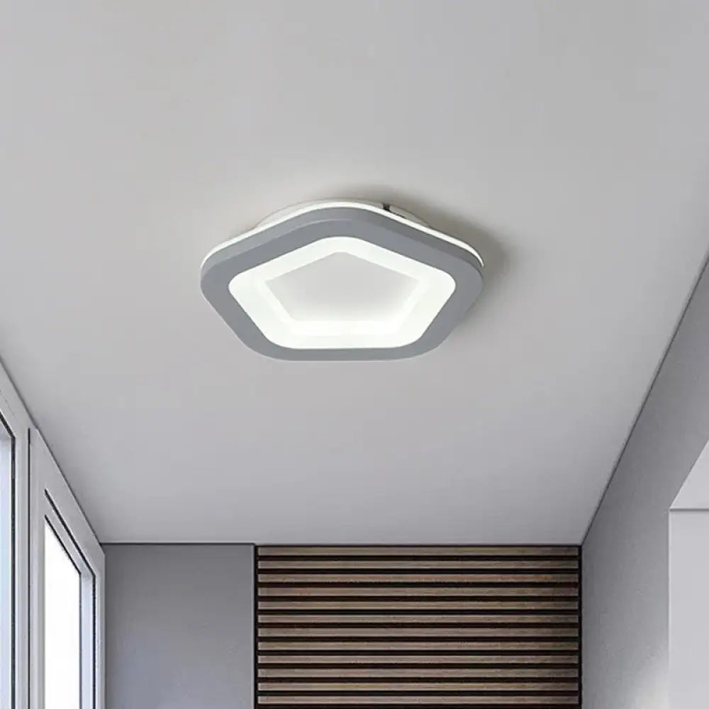 Nordic Integrated Led Ceiling Light In Grey Flower/Square/Pentagon Design With Acrylic Shade -