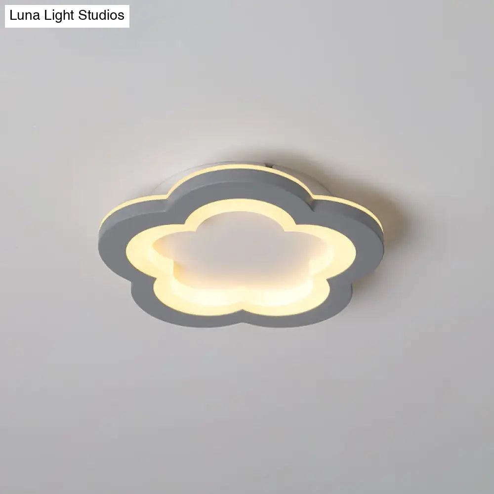 Nordic Integrated Led Ceiling Light In Grey Flower/Square/Pentagon Design With Acrylic Shade -