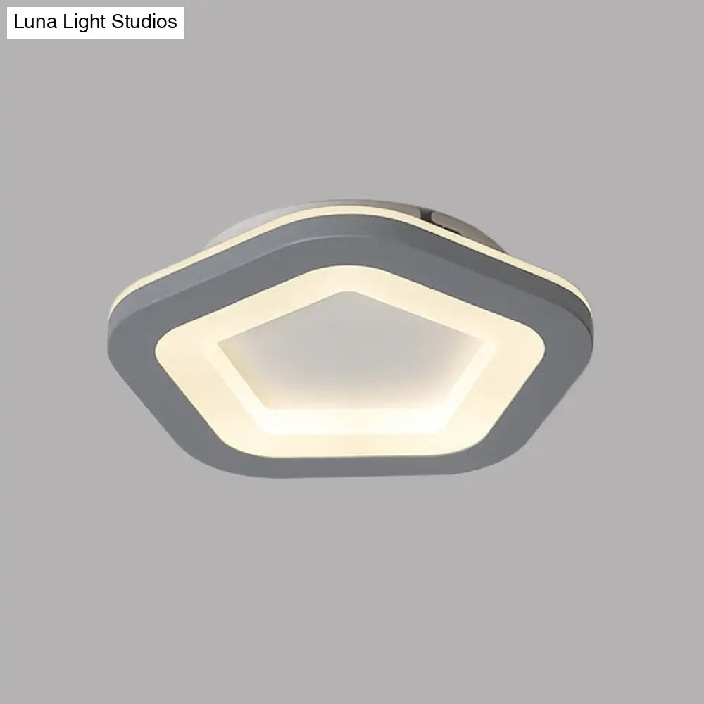 Nordic Integrated Led Ceiling Light In Grey Flower/Square/Pentagon Design With Acrylic Shade -
