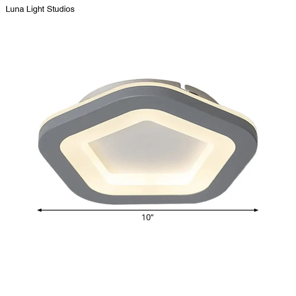 Nordic Integrated Led Ceiling Light In Grey Flower/Square/Pentagon Design With Acrylic Shade -