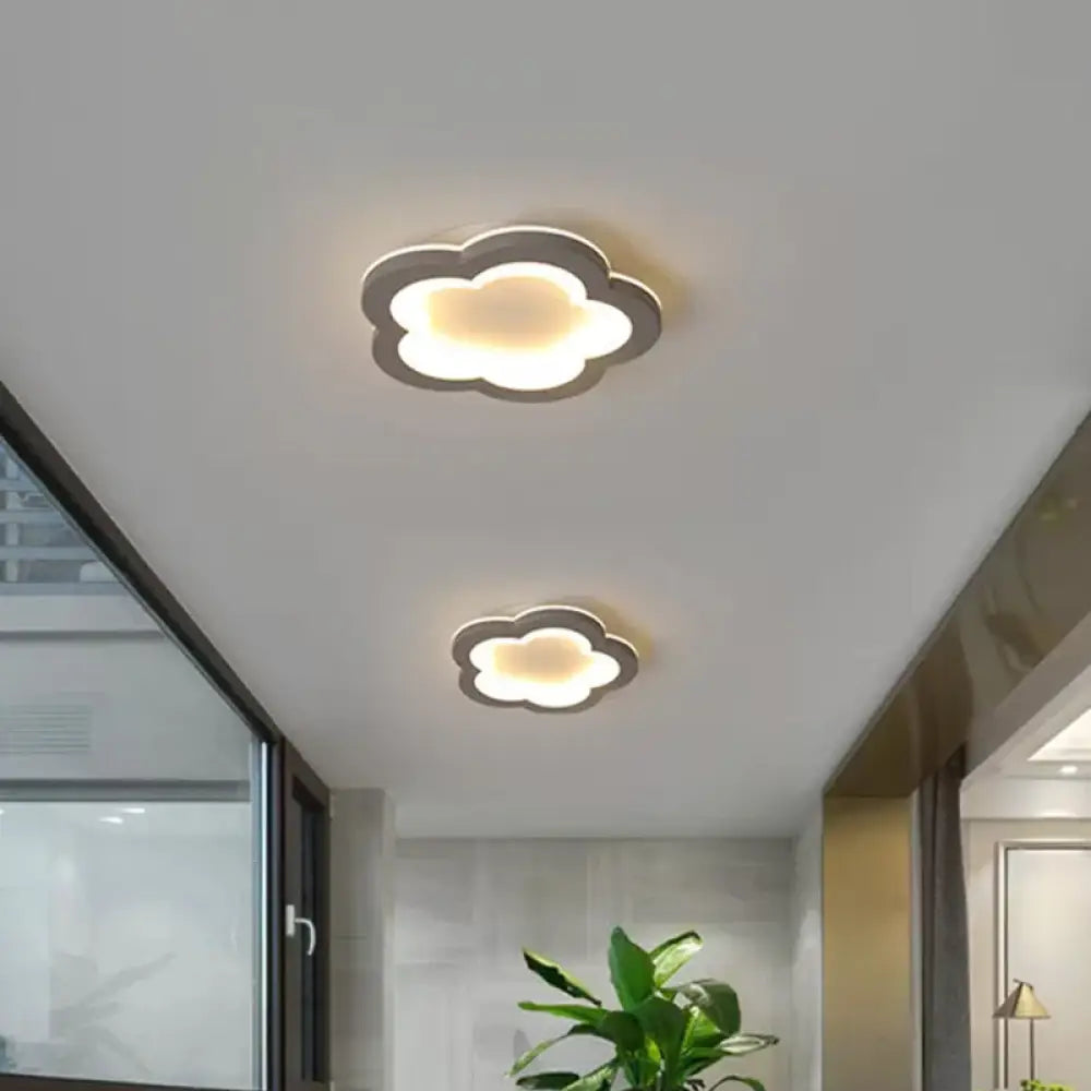 Nordic Integrated Led Ceiling Light In Grey Flower/Square/Pentagon Design With Acrylic Shade -