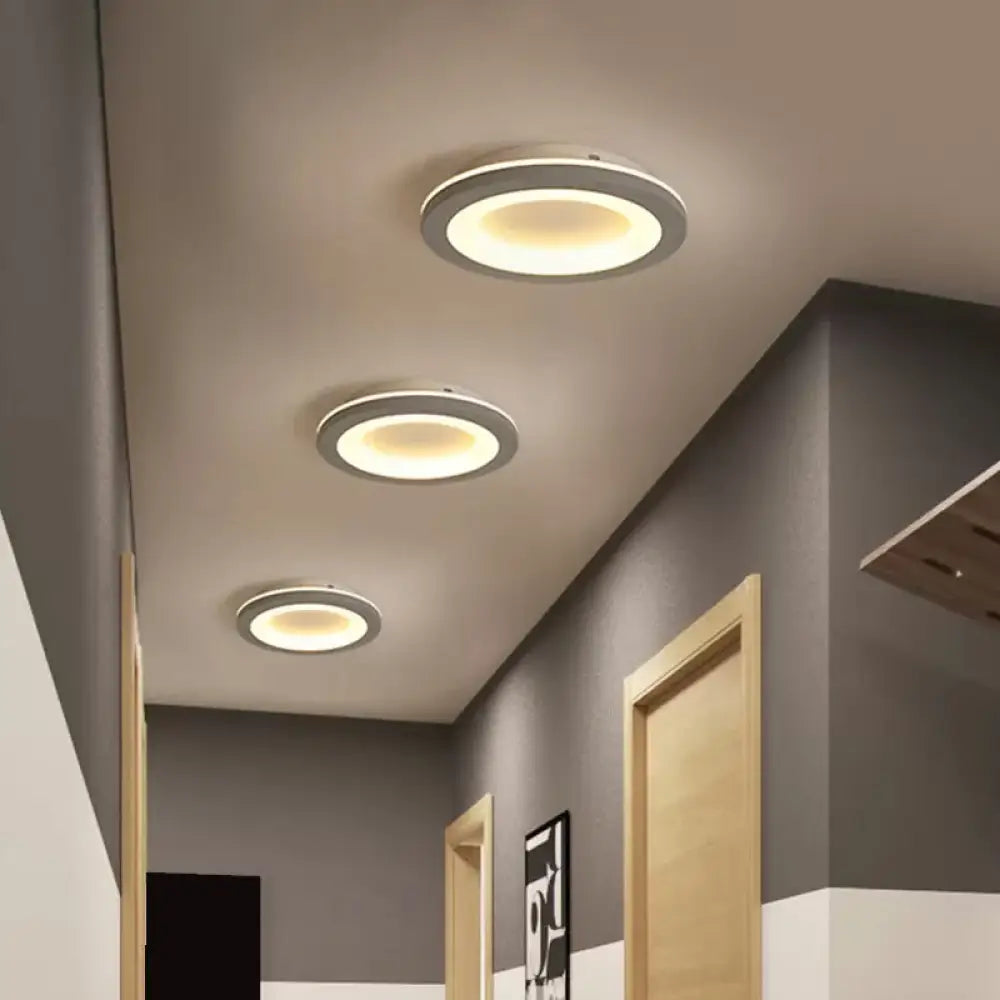 Nordic Integrated Led Ceiling Light In Grey Flower/Square/Pentagon Design With Acrylic Shade -