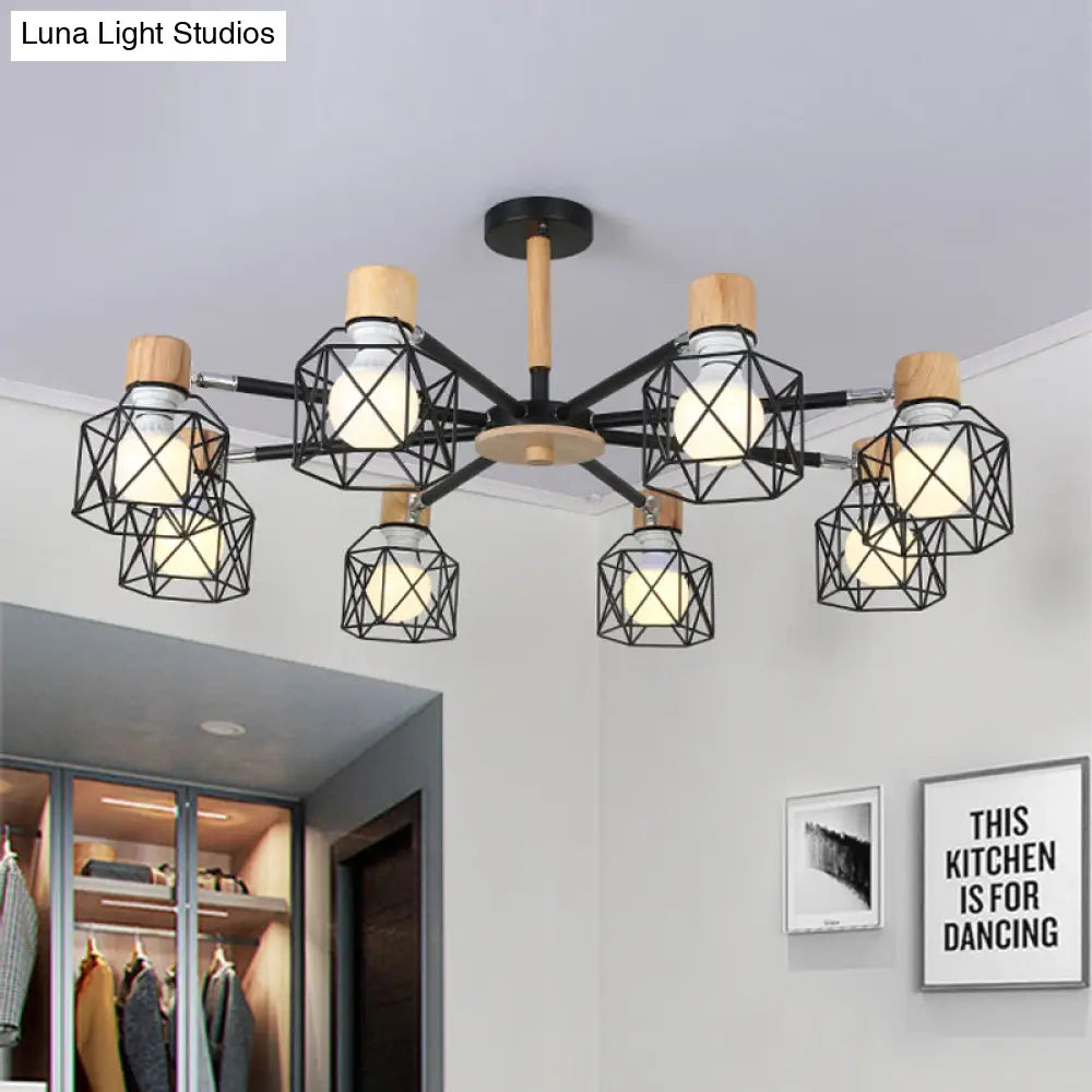 Nordic Iron Cage Semi - Flush Lamp With 3/6/8 - Head Black/Green/Gold Pendant Lighting For Ceiling