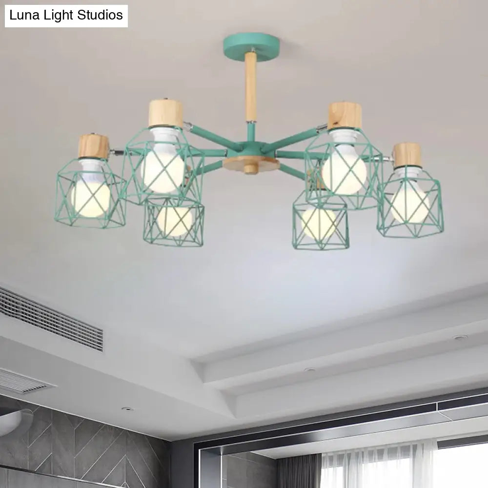 Nordic Iron Cage Semi - Flush Lamp With 3/6/8 - Head Black/Green/Gold Pendant Lighting For Ceiling