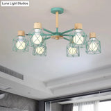 Nordic Iron Cage Semi - Flush Lamp With 3/6/8 - Head Black/Green/Gold Pendant Lighting For Ceiling