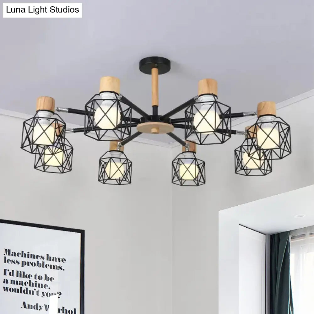 Nordic Iron Cage Semi - Flush Lamp With 3/6/8 - Head Black/Green/Gold Pendant Lighting For Ceiling