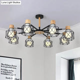 Nordic Iron Cage Semi - Flush Lamp With 3/6/8 - Head Black/Green/Gold Pendant Lighting For Ceiling