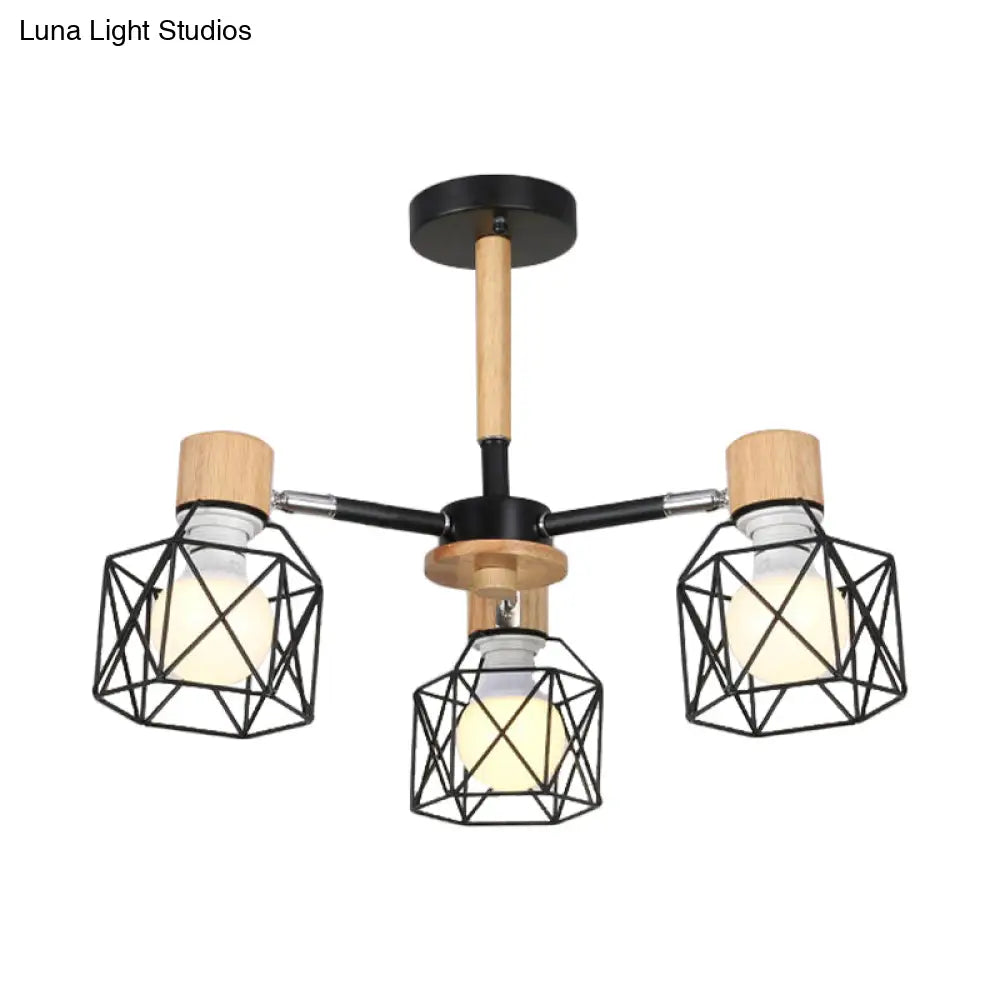 Nordic Iron Cage Semi - Flush Lamp With 3/6/8 - Head Black/Green/Gold Pendant Lighting For Ceiling