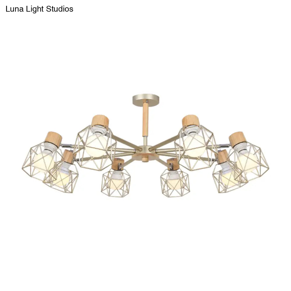 Nordic Iron Cage Semi - Flush Lamp With 3/6/8 - Head Black/Green/Gold Pendant Lighting For Ceiling