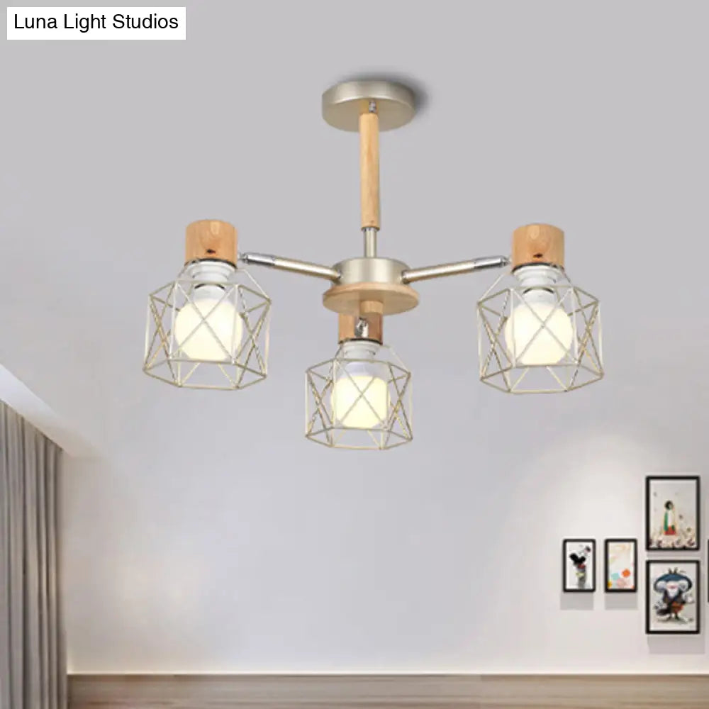 Nordic Iron Cage Semi - Flush Lamp With 3/6/8 - Head Black/Green/Gold Pendant Lighting For Ceiling