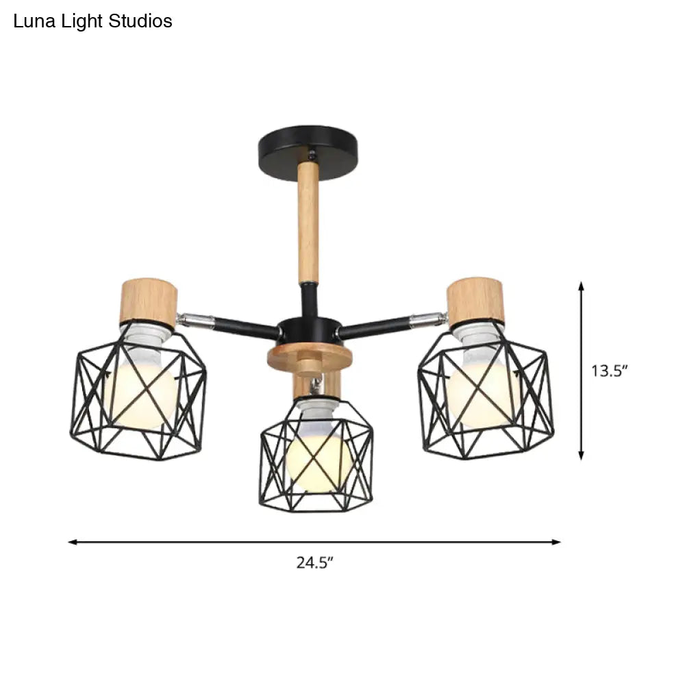 Nordic Iron Cage Semi - Flush Lamp With 3/6/8 - Head Black/Green/Gold Pendant Lighting For Ceiling