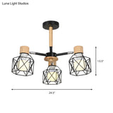 Nordic Iron Cage Semi - Flush Lamp With 3/6/8 - Head Black/Green/Gold Pendant Lighting For Ceiling